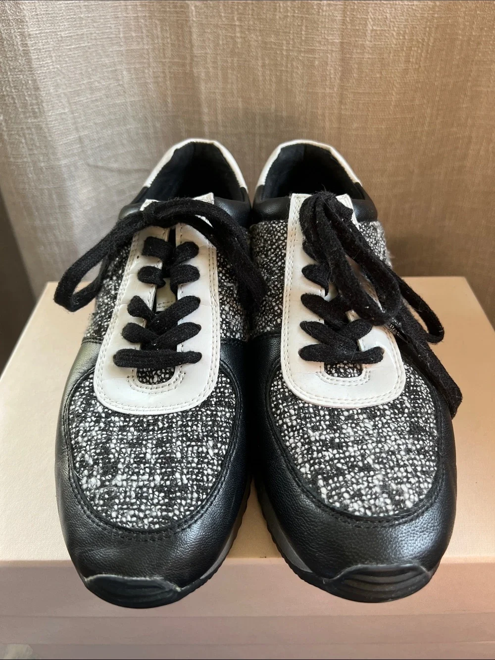 Michael Kors Black and White Tweed Casual Sneakers - Picture 2 of 6